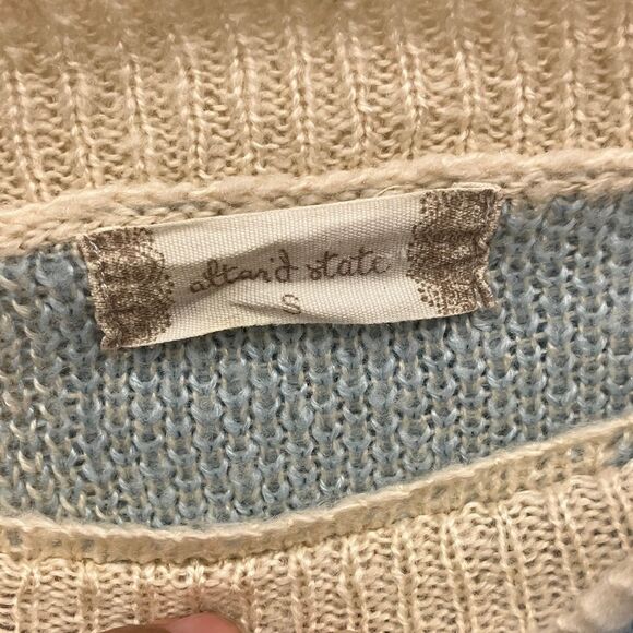 Altard State Blue & Cream Smiley Face Dolman Sleeve Oversized Sweater Small #716 - Picture 2 of 7